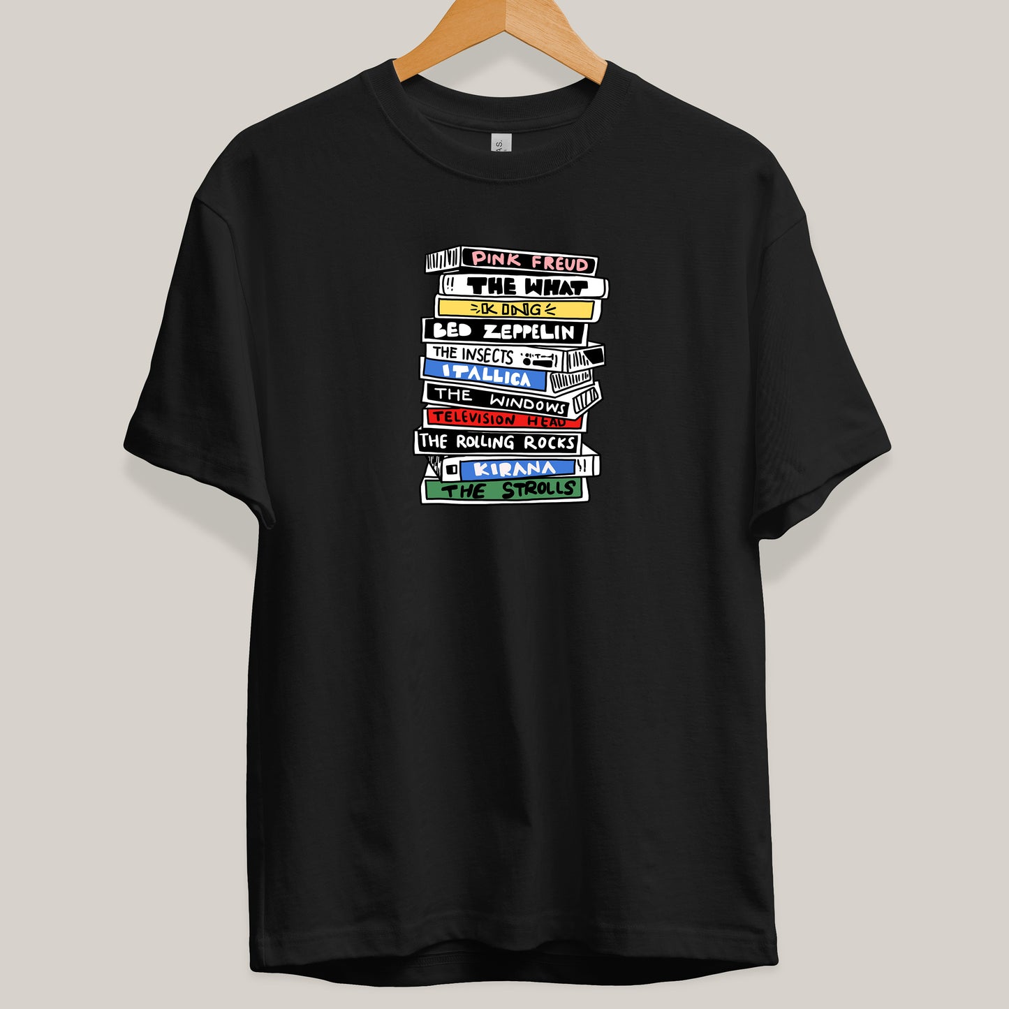 Rock and Roll Cassette Tapes - Music T-shirt Black