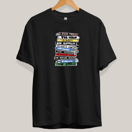 Rock and Roll Cassette Tapes - Music T-shirt Black